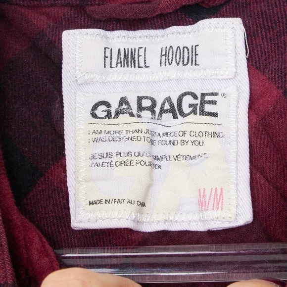 Garage Womens Medium Flannel Hoodie Long Sleeve Plaid Button Up Shirt Streetwear - Picture 5 of 8
